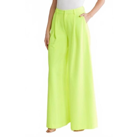 L'AGENCE Caspian Wide Leg neon citrus yellow Pants size 4 - Picture 2 of 6